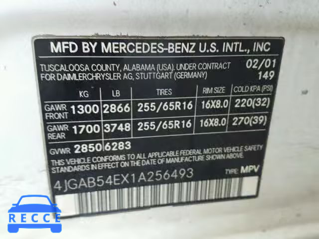 2001 MERCEDES-BENZ ML 320 4JGAB54EX1A256493 image 9