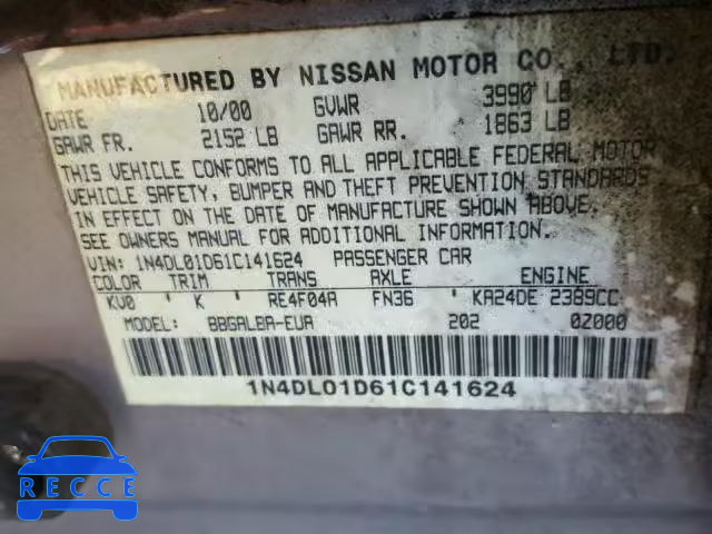 2001 NISSAN ALTIMA XE 1N4DL01D61C141624 зображення 9