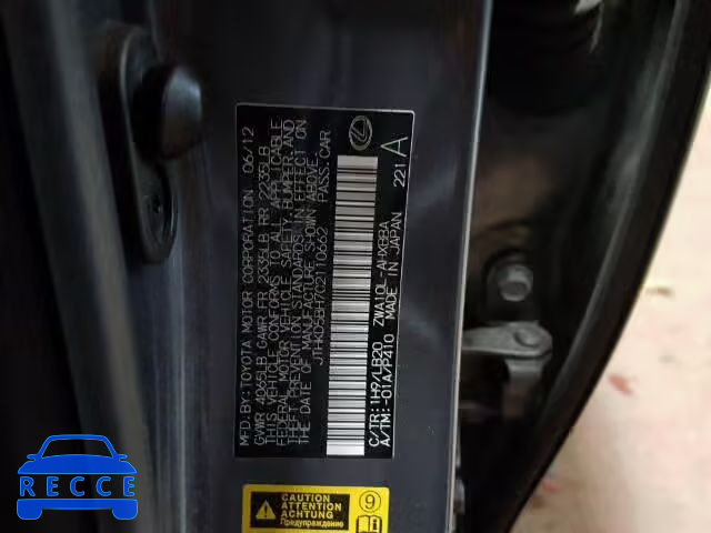 2012 LEXUS CT 200 JTHKD5BH7C2110662 image 9