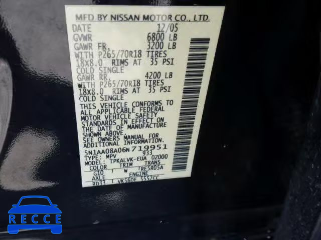 2006 NISSAN ARMADA SE 5N1AA08A06N719951 image 9