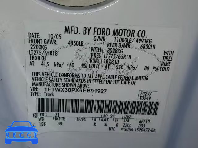 2006 FORD F350 SRW S 1FTWX30PX6EB91927 зображення 9