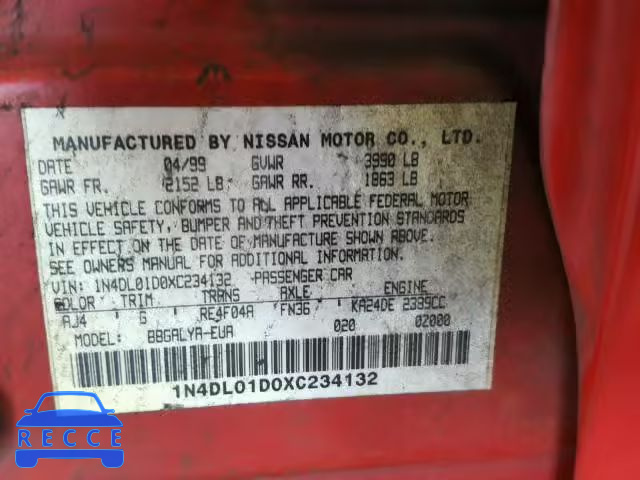 1999 NISSAN ALTIMA XE 1N4DL01D0XC234132 image 9