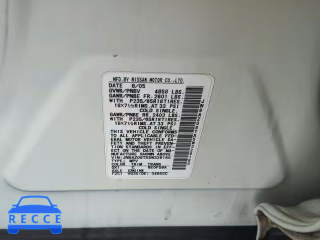 2005 NISSAN MURANO SL JN8AZ08TX5W326180 image 9