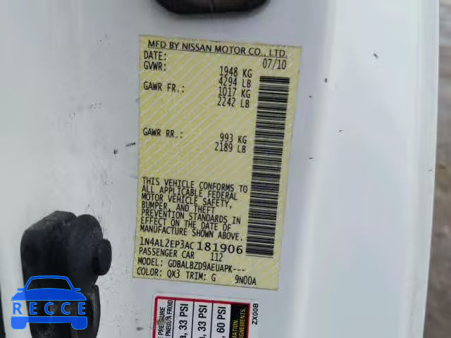 2010 NISSAN ALTIMA S 1N4AL2EP3AC181906 image 9