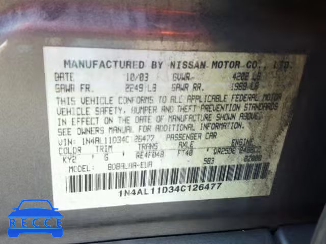 2004 NISSAN ALTIMA BAS 1N4AL11D34C126477 Bild 9