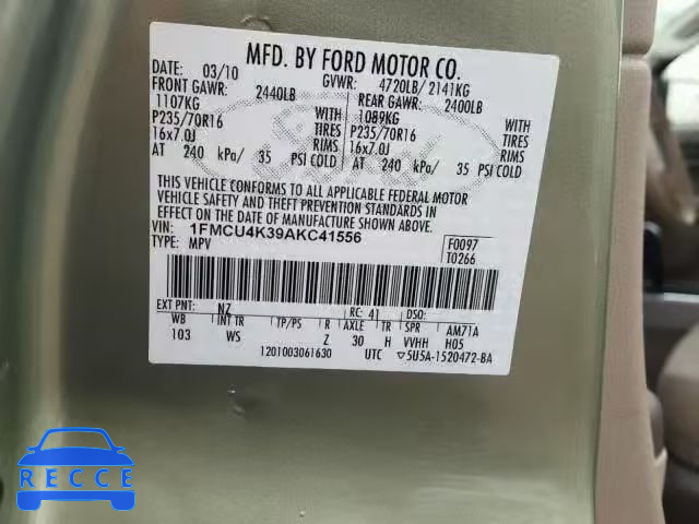 2010 FORD ESCAPE HYB 1FMCU4K39AKC41556 image 9