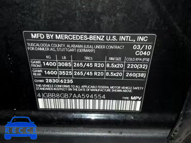2010 MERCEDES-BENZ ML 350 4MA 4JGBB8GB7AA594554 image 9