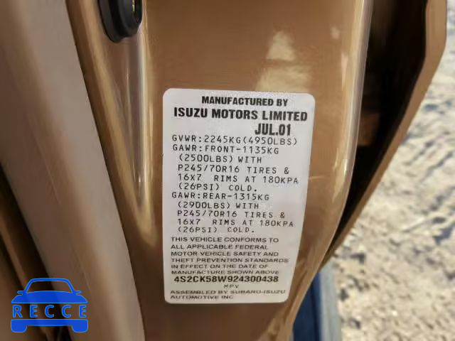 2002 ISUZU RODEO S 4S2CK58W924300438 image 9