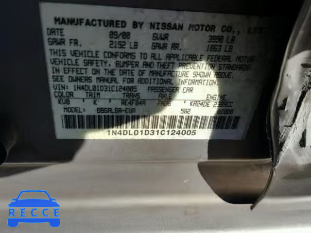 2001 NISSAN ALTIMA XE 1N4DL01D31C124005 Bild 9