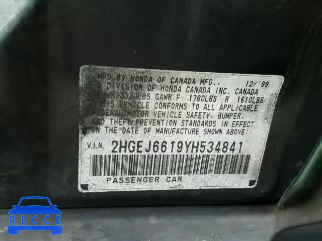 2000 HONDA CIVIC BASE 2HGEJ6619YH534841 зображення 9