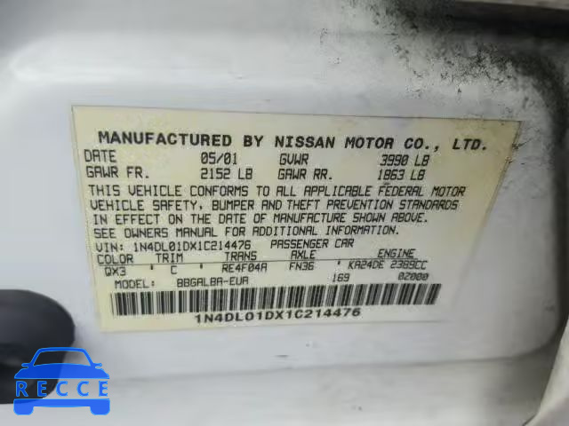 2001 NISSAN ALTIMA XE 1N4DL01DX1C214476 Bild 9