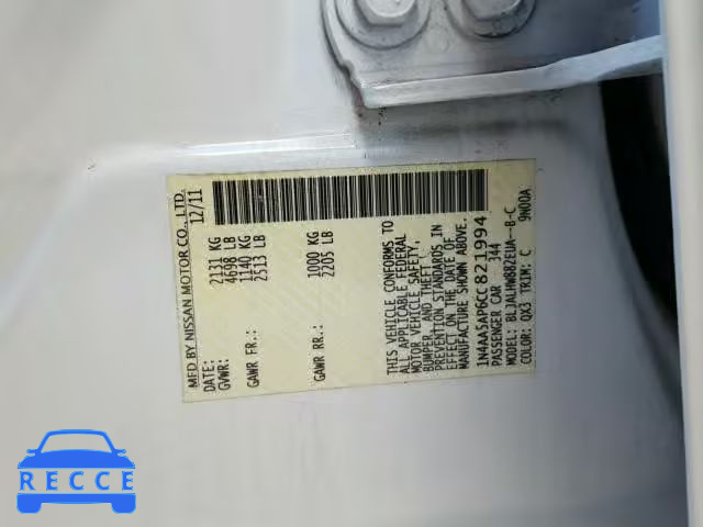 2012 NISSAN MAXIMA S 1N4AA5AP6CC821994 image 9