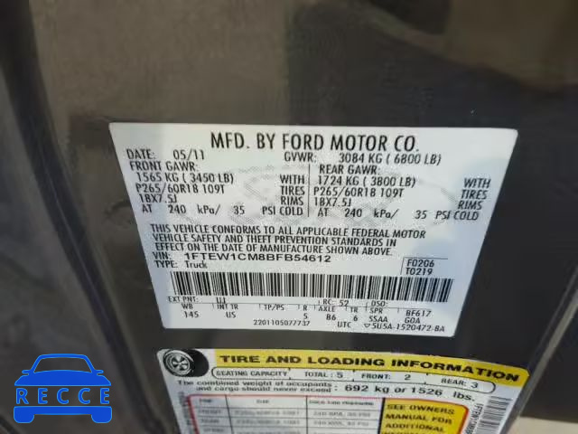 2011 FORD F150 SUPER 1FTEW1CM8BFB54612 image 9