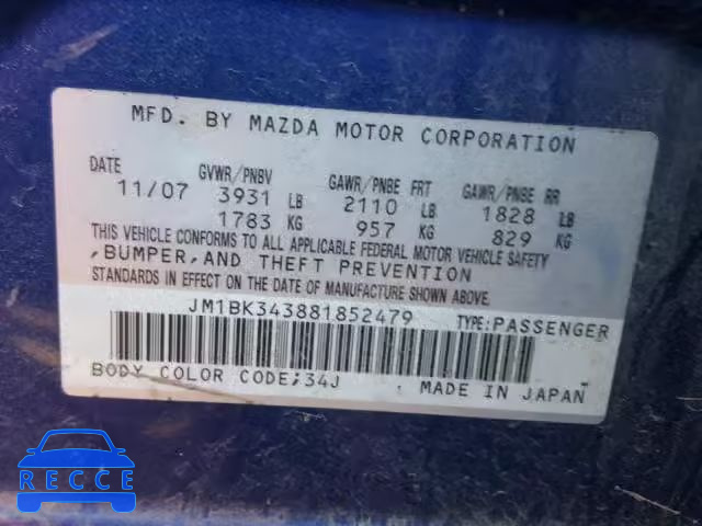 2008 MAZDA 3 HATCHBAC JM1BK343881852479 image 9