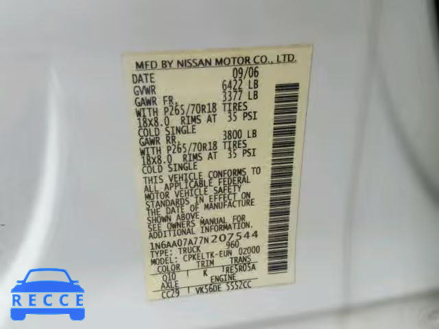 2007 NISSAN TITAN XE 1N6AA07A77N207544 image 9