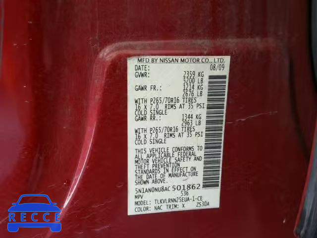 2010 NISSAN XTERRA OFF 5N1AN0NU8AC501862 зображення 9