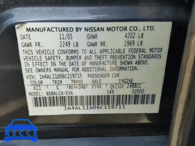 2006 NISSAN ALTIMA S 1N4AL11D06C159715 image 9