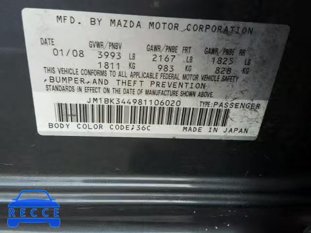 2008 MAZDA 3 HATCHBAC JM1BK344981106020 image 9