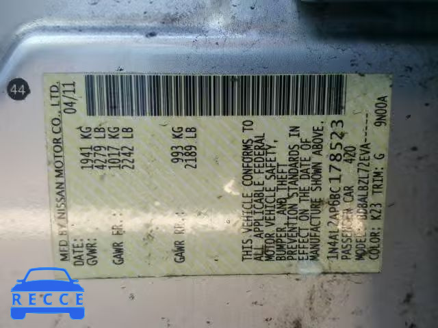 2011 NISSAN ALTIMA BAS 1N4AL2AP6BC178523 image 9