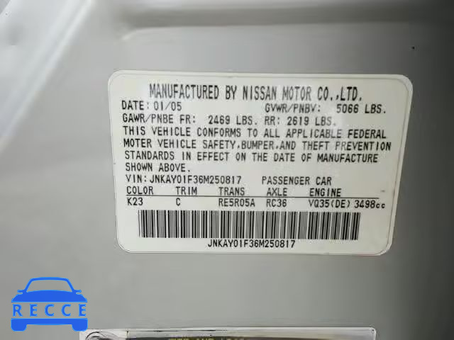 2006 INFINITI M35 BASE JNKAY01F36M250817 image 9