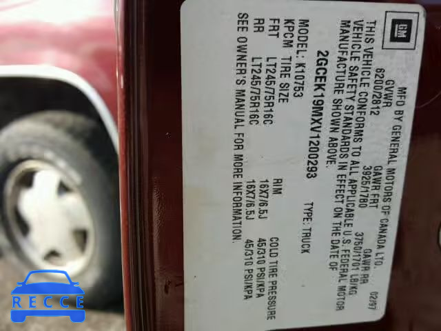 1997 CHEVROLET GMT-400 K1 2GCEK19MXV1200293 image 9