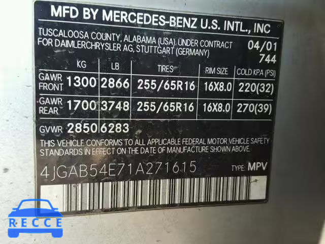 2001 MERCEDES-BENZ ML 320 4JGAB54E71A271615 image 9