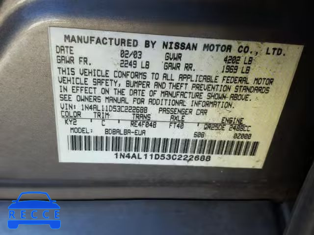 2003 NISSAN ALTIMA BAS 1N4AL11D53C222688 Bild 9