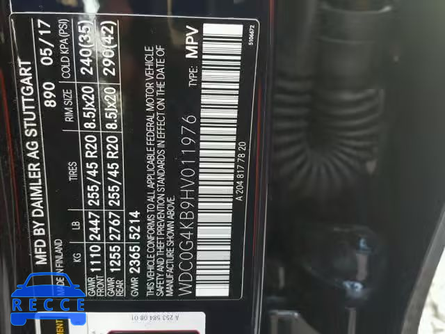 2017 MERCEDES-BENZ GLC 300 4M WDC0G4KB9HV011976 image 9