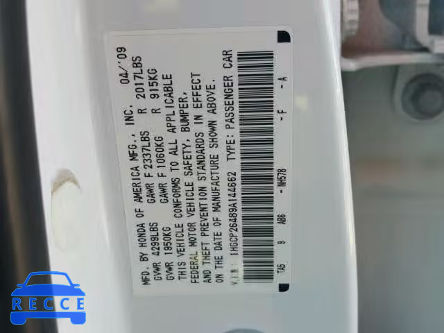 2009 HONDA ACCORD LXP 1HGCP26489A144662 image 9