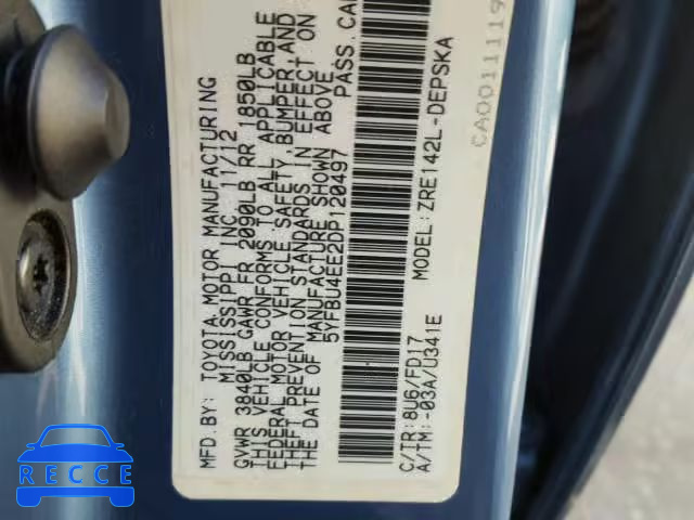 2013 TOYOTA COROLLA BA 5YFBU4EE2DP120497 image 9