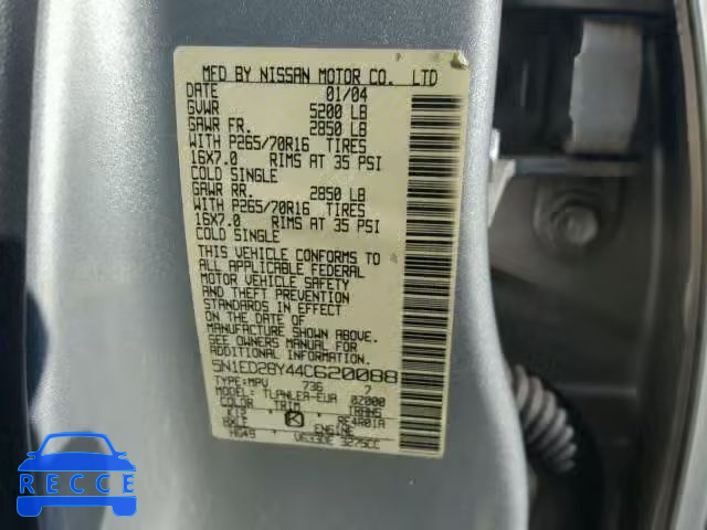 2004 NISSAN XTERRA XE 5N1ED28Y44C620088 image 9