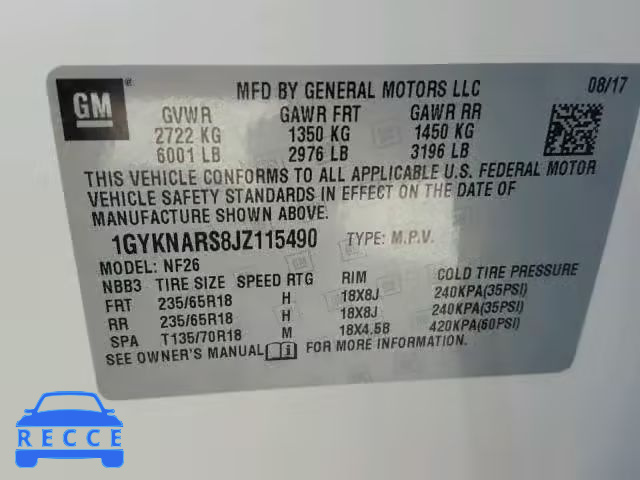 2018 CADILLAC XT5 1GYKNARS8JZ115490 image 9