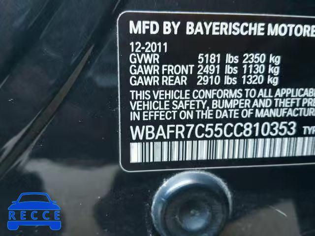 2012 BMW 535 I WBAFR7C55CC810353 зображення 9