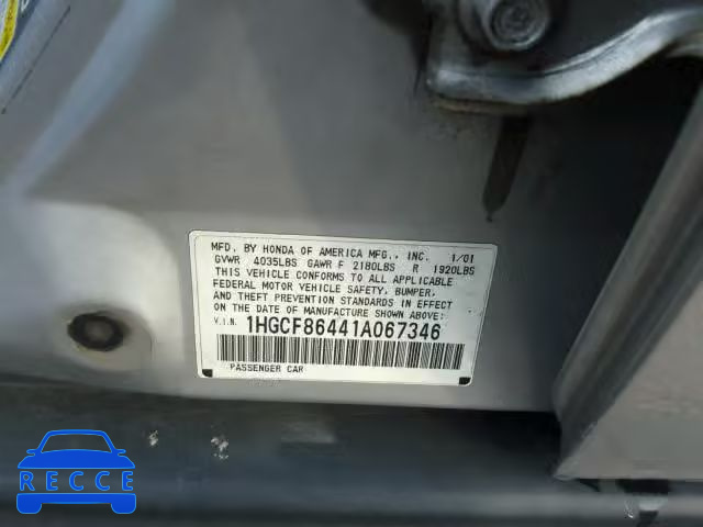 2001 HONDA ACCORD DX 1HGCF86441A067346 image 9