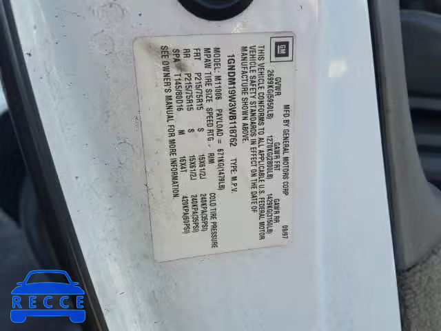 1998 CHEVROLET ASTRO 1GNDM19W3WB118762 image 9