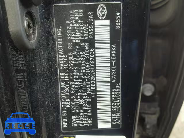 2006 TOYOTA CAMRY LE 4T1BE32K26U687036 image 9