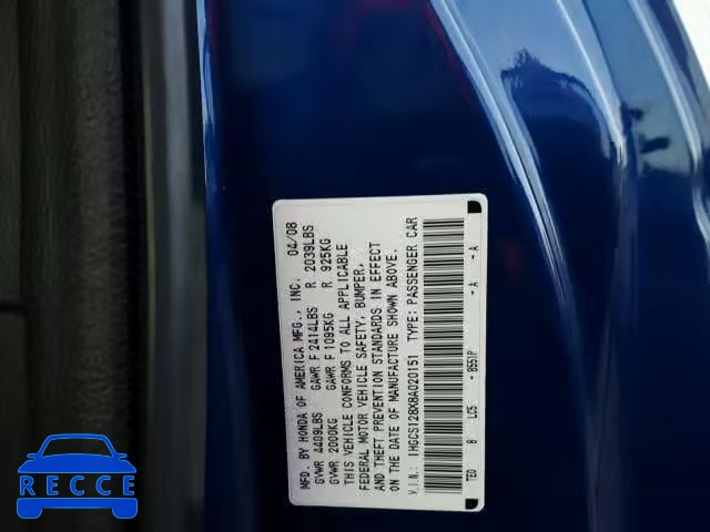 2008 HONDA ACCORD EXL 1HGCS128X8A020151 image 9