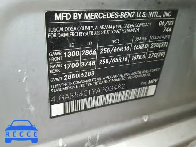2000 MERCEDES-BENZ ML 320 4JGAB54E1YA203482 image 9