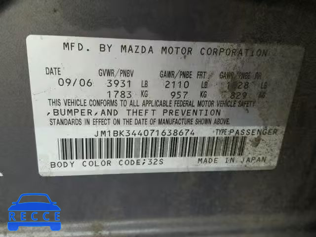 2007 MAZDA 3 HATCHBAC JM1BK344071638674 image 9