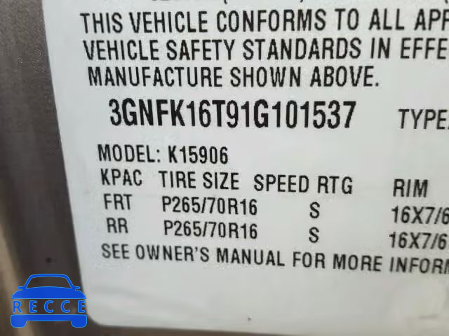 2001 CHEVROLET SUBURBAN K 3GNFK16T91G101537 image 9