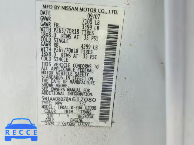 2008 NISSAN ARMADA SE 5N1AA08D28N617080 image 9