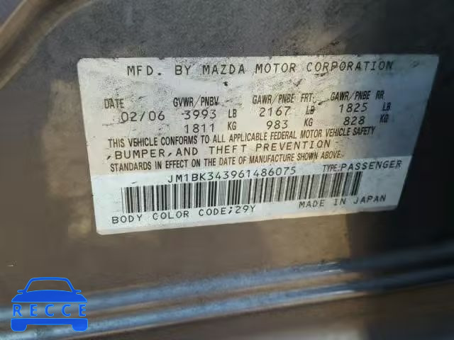 2006 MAZDA 3 HATCHBAC JM1BK343961486075 Bild 9