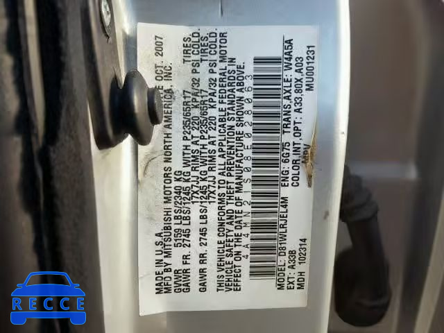 2008 MITSUBISHI ENDEAVOR L 4A4MN21S08E028063 image 9