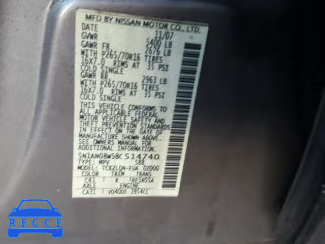 2008 NISSAN XTERRA OFF 5N1AN08W58C514740 Bild 9