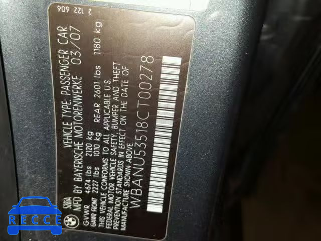 2008 BMW 528 I WBANU53518CT00278 image 9