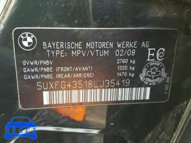 2008 BMW X6 XDRIVE3 5UXFG43518LJ35419 зображення 9