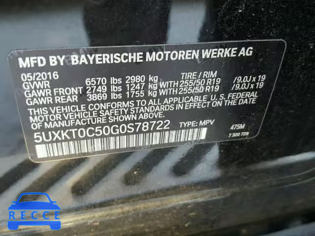 2016 BMW X5 XDR40E 5UXKT0C50G0S78722 зображення 9