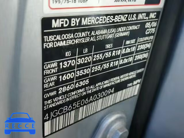 2006 MERCEDES-BENZ R 350 4JGCB65E06A030094 image 9