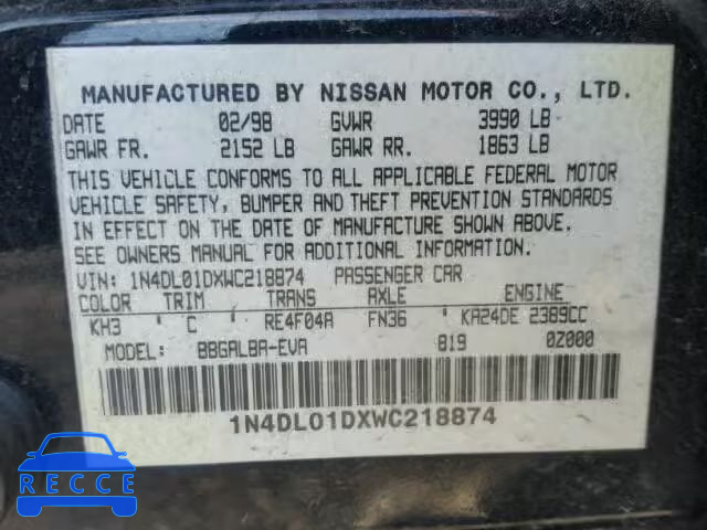 1998 NISSAN ALTIMA XE 1N4DL01DXWC218874 image 9