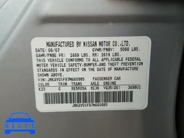 2007 INFINITI M35 BASE JNKAY01F97M460985 image 9